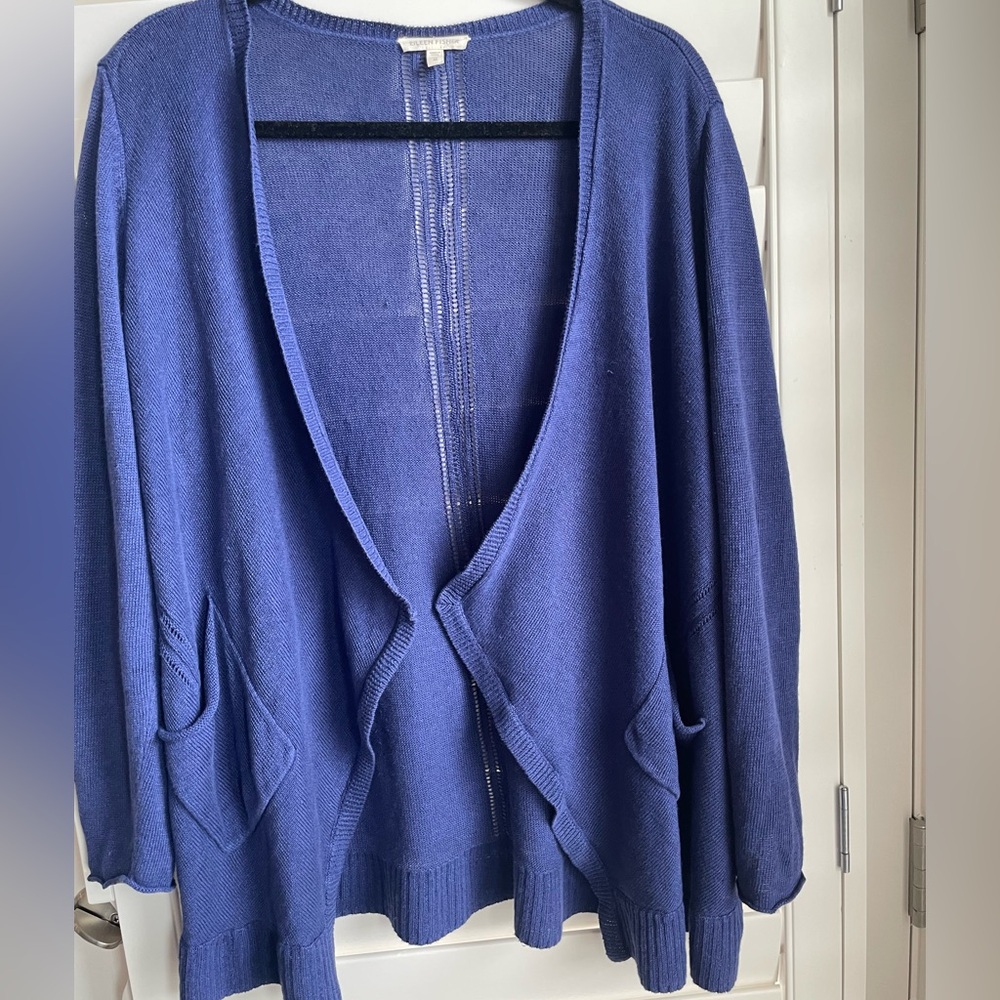 Eileen Fisher blue 100% linen open front cardigan sweater
